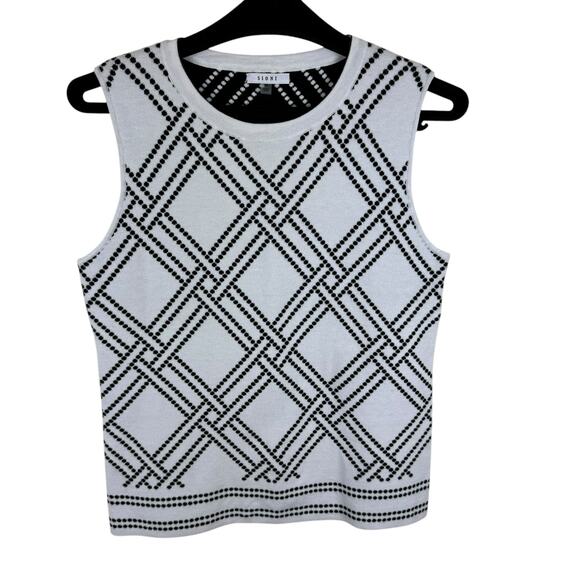 Sioni Sweaters - Sioni Black White Thick Knit Round Neck Pullover Sleeveless Sweater Vest Size M